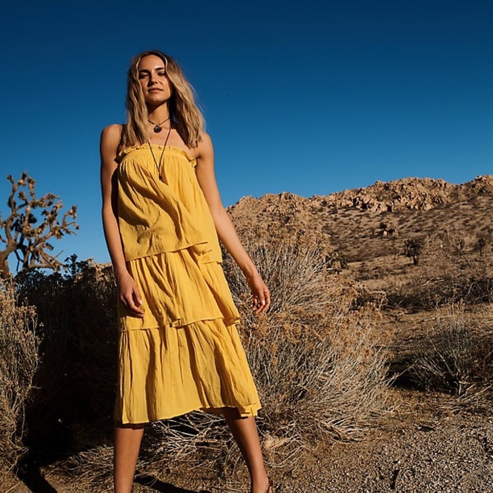 Happy X Nature Yellow Sleeveless Tiered Midi Dress OR Maxi Skirt Size Large
